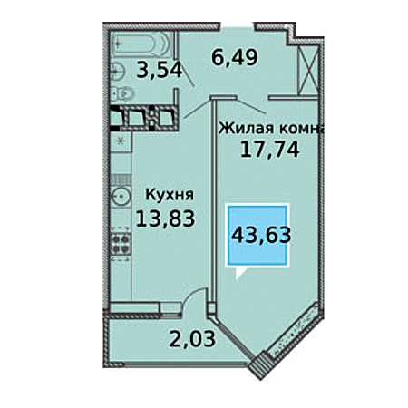 ЖК Империал 1 комнатная 43.63м2