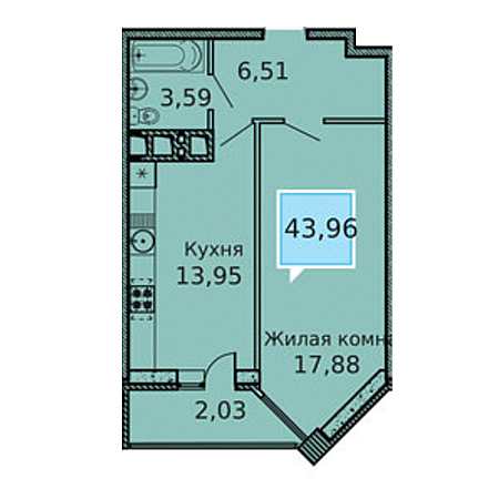 ЖК Империал 1 комнатная 43.96м2