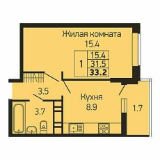 ЖК Абрикосово 1 комнатная 33.2м2
