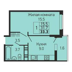 ЖК Абрикосово 1 комнатная 33.3м2
