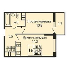 ЖК Абрикосово 1 комнатная 36.3м2