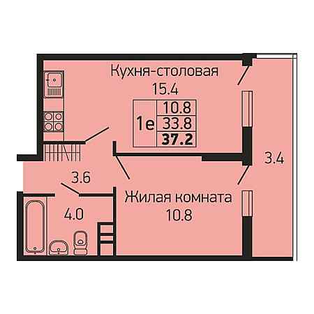 ЖК Абрикосово 1 комнатная 37.2м2