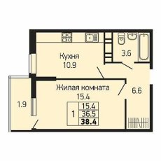 ЖК Абрикосово 1 комнатная 38.4м2