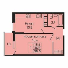 ЖК Абрикосово 1 комнатная 38.5м2