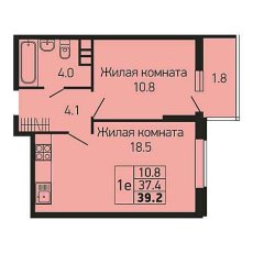 ЖК Абрикосово 1 комнатная 39.2м2