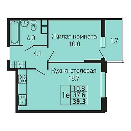 ЖК Абрикосово 1 комнатная 39.3м2