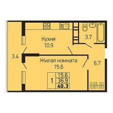 ЖК Абрикосово 1 комнатная 40.3м2