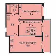 ЖК Абрикосово 2 комнатная 55.9м2