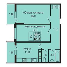 ЖК Абрикосово 2 комнатная 60.8м2