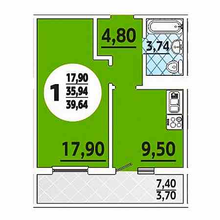 ЖК Восточно-Кругликовский (ВКБ) 1 комнатная 39.64м2