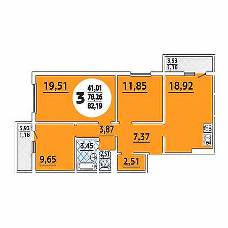 ЖК Восточно-Кругликовский (ВКБ) 3 комнатная 82.19м2