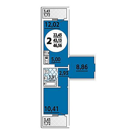 ЖК Восточно-Кругликовский (ВКБ) 2 комнатная 46.56м2