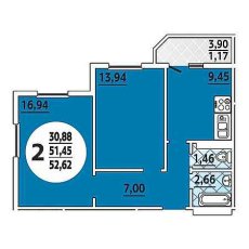 ЖК Восточно-Кругликовский (ВКБ) 2 комнатная 52.62м2