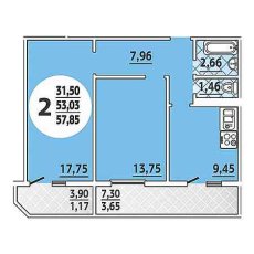 ЖК Восточно-Кругликовский (ВКБ) 2 комнатная 57.85м2