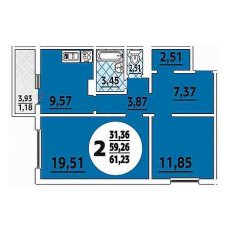 ЖК Восточно-Кругликовский (ВКБ) 2 комнатная 61.23м2