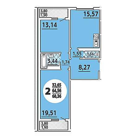 ЖК Восточно-Кругликовский (ВКБ) 2 комнатная 68.36м2