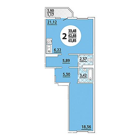 ЖК Восточно-Кругликовский (ВКБ) 2 комнатная 63.85м2