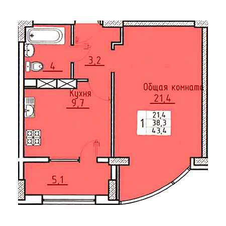 ЖК Династия 1 комнатная 43.4м2