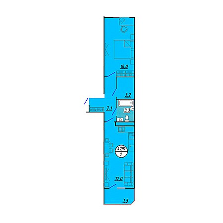 ЖК Абрикос 1 комнатная 47.91м2