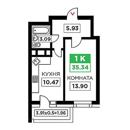 ЖК Время 1 комнатная 35.34м2