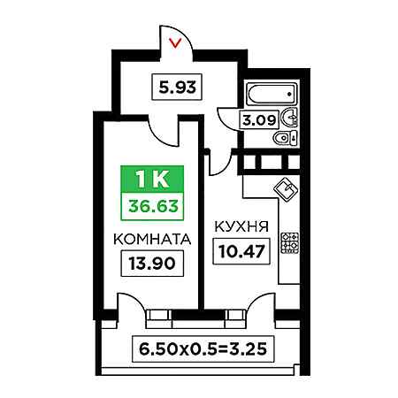 ЖК Время 1 комнатная 36.63м2