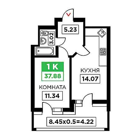 ЖК Время 1 комнатная 37.88м2