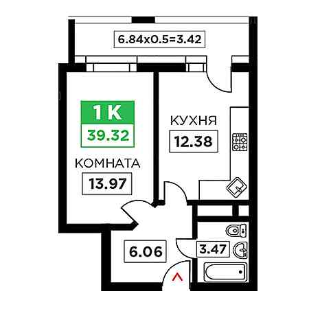 ЖК Время 1 комнатная 39.32м2