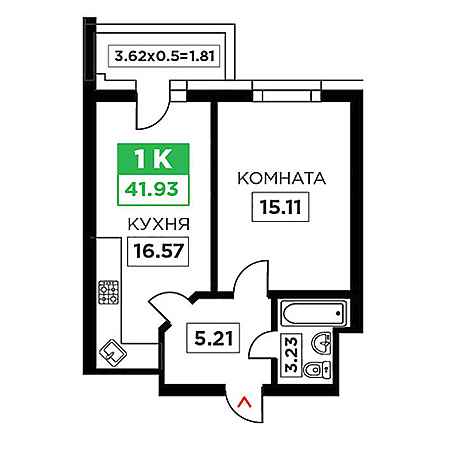 ЖК Время 1 комнатная 41.93м2