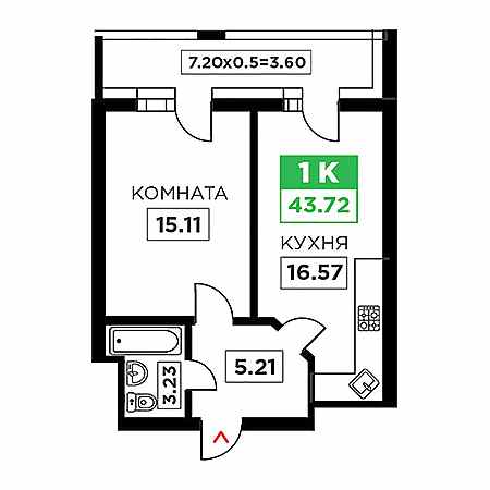 ЖК Время 1 комнатная 43.72м2