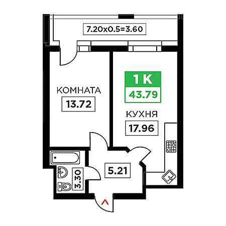 ЖК Время 1 комнатная 43.79м2