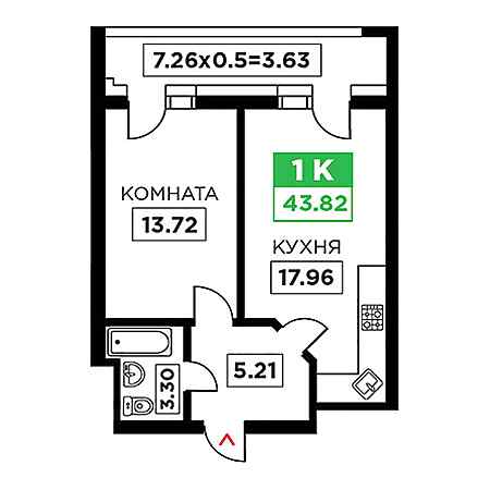 ЖК Время 1 комнатная 43.82м2