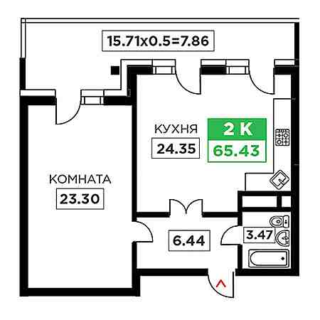 ЖК Время 1 комнатная 65.43м2