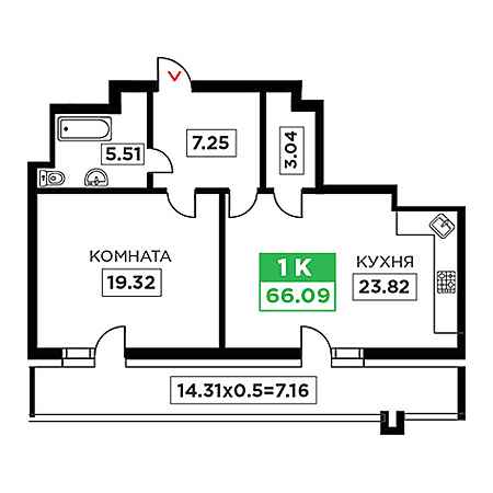 ЖК Время 1 комнатная 66.09м2