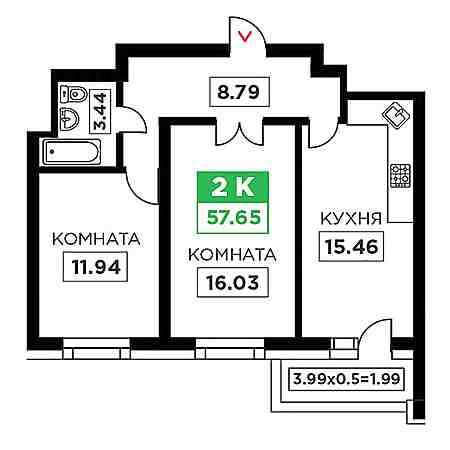 ЖК Время 2 комнатная 57.65м2