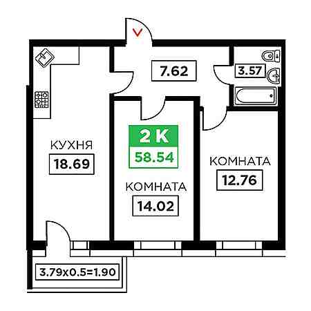 ЖК Время 2 комнатная 58.54м2