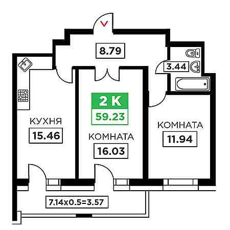 ЖК Время 2 комнатная 59.23м2