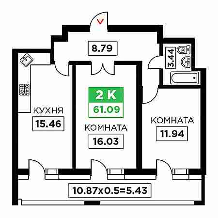 ЖК Время 2 комнатная 61.09м2