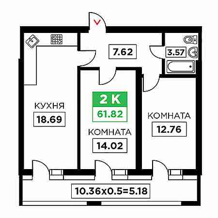 ЖК Время 2 комнатная 61.82м2