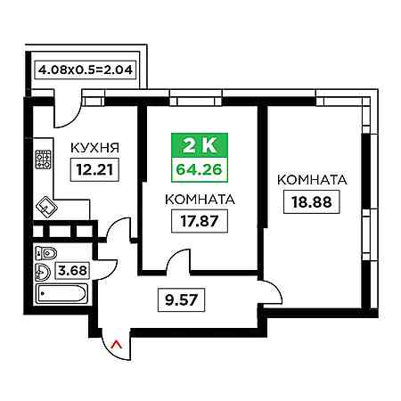 ЖК Время 2 комнатная 64.26м2