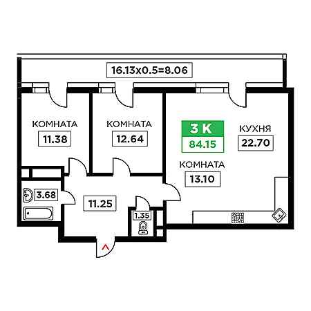 ЖК Время 3 комнатная 84.15м2