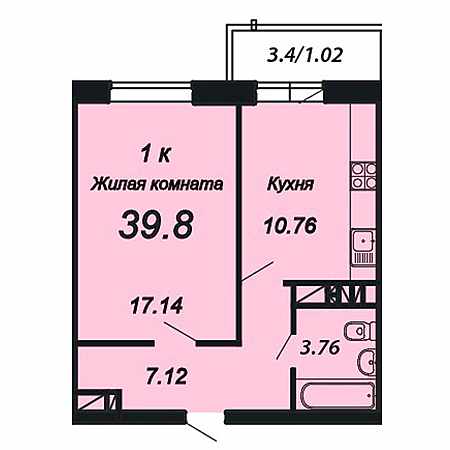 ЖК Трилогия 1 комнатная 39.8м2