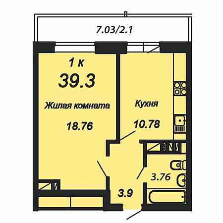 ЖК Трилогия 1 комнатная 39.3м2