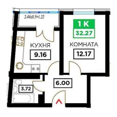 ЖК Фонтаны 1 комнатная 32.27м2