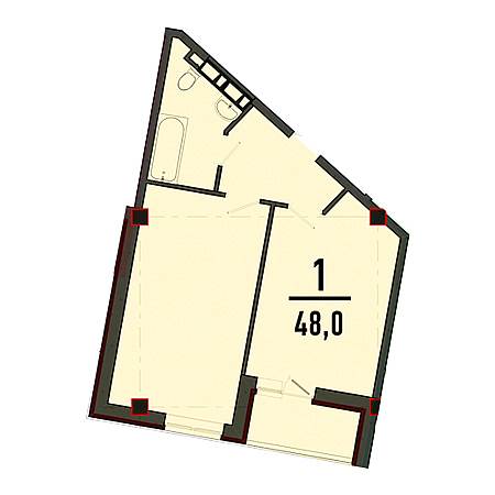 ЖК Пируэт 1 комнатная 48.0м2