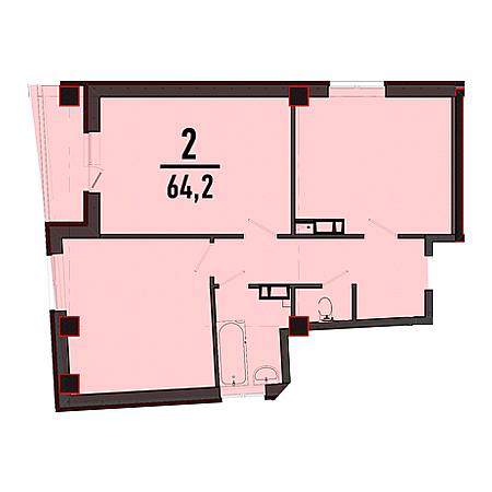 ЖК Пируэт 2 комнатная 64.2м2