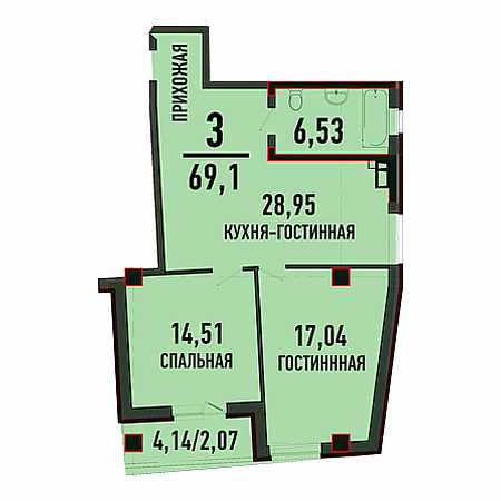 ЖК Пируэт 3 комнатная 69.1м2