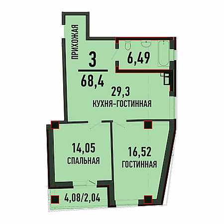 ЖК Пируэт 3 комнатная 68.4м2