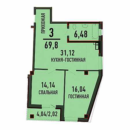 ЖК Пируэт 3 комнатная 69.8м2