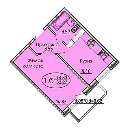 ЖК Каскад 1 комнатная 32.27м2