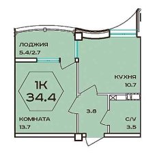 ЖК Барселона 1 комнатная 34.4м2